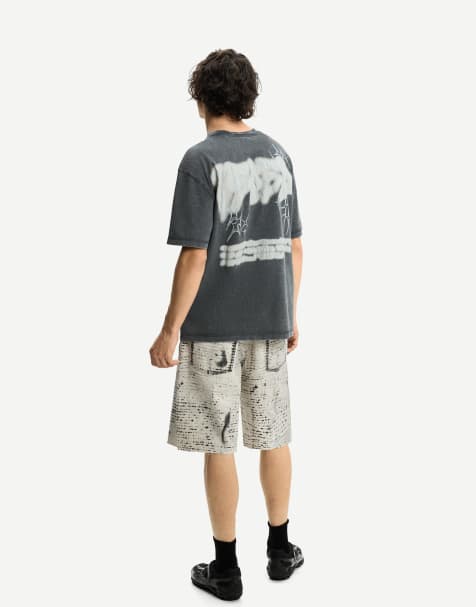 Bershka – Grå t-shirt med korta ärmar och tryck - view 1