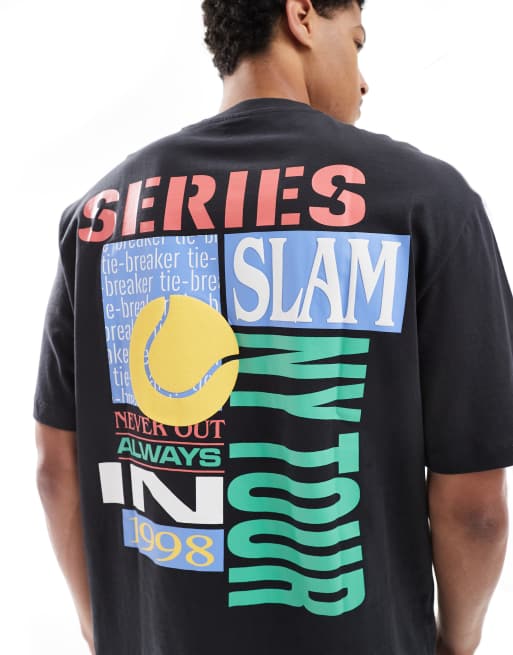 Bershka – Grå t-shirt med sportigt tryck i vintagestil, 2 av 4