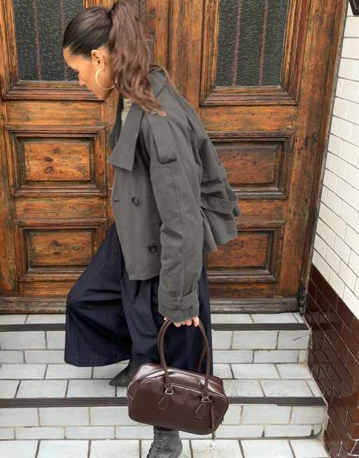 Bershka – Grå trenchcoat med ståkrage, 2 av 6