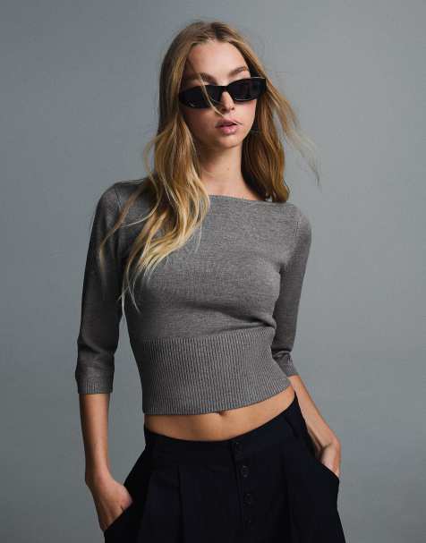 Bershka – Grå tröja med båtringning - view 1