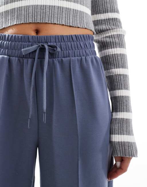 Bershka - Gråblå joggingbukser med vide ben og bindebånd i taljen, 5 af 5