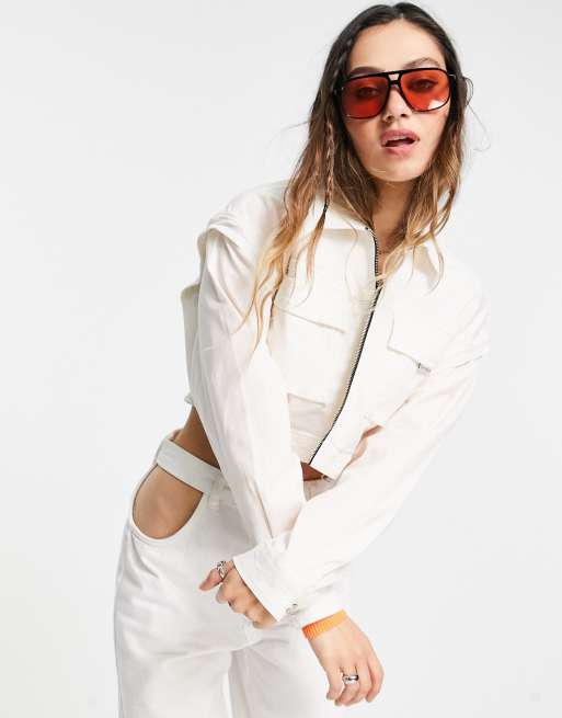Bershka – Gräddvit kort jacka med avtagbara ärmar
