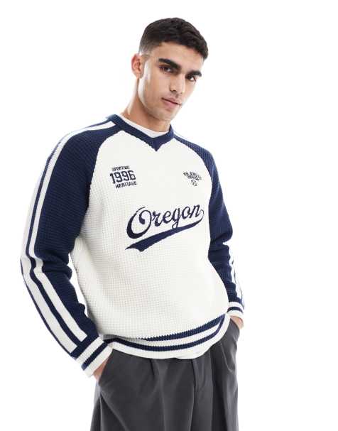 Bershka – Gräddvit, stickad, sportig tröja i retrostil - view 1