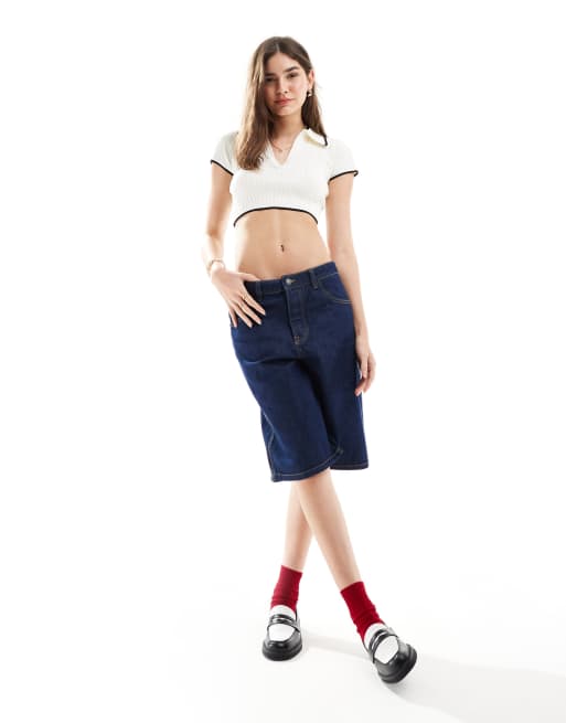 Bershka – Gräddvit, svart och stickad pikétröja med kontrastkanter, 4 av 4