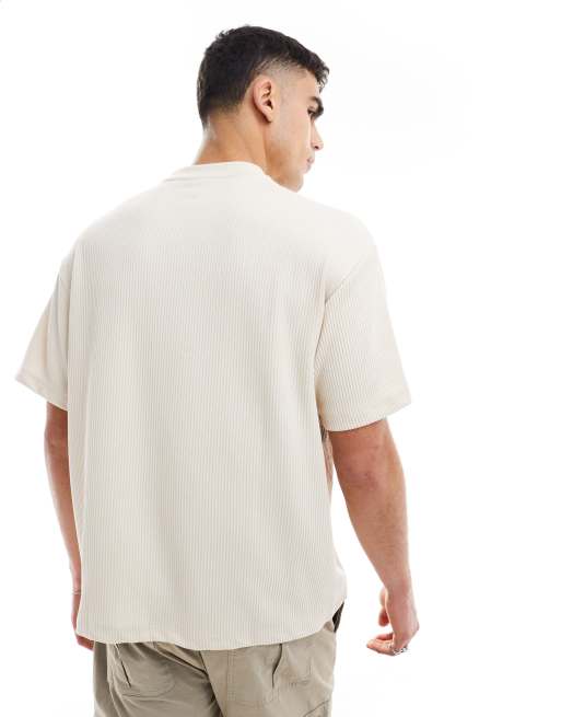 Bershka – Gräddvit t-shirt med textur och tryck, 4 av 4