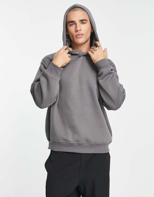 Bershka – Grafitowa bluza z kapturem o kroju pudełkowym 