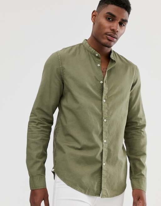 Green grandad sale collar shirt