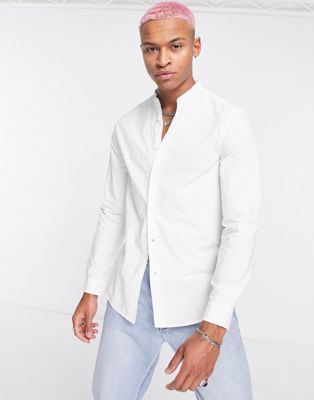 Bershka grandad smart shirt with long sleeves in white