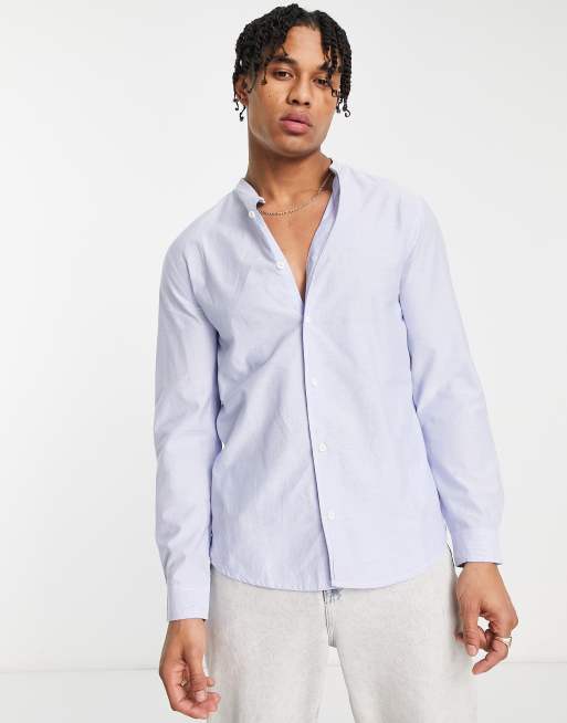 Bershka grandad smart shirt with long sleeves in light blue | ASOS