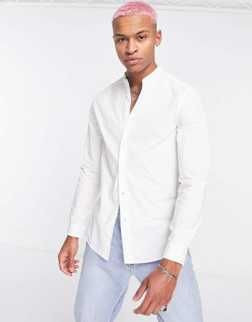 Bershka grandad smart shirt with long sleeves in white | ASOS