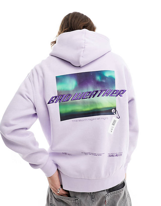 Bershka - graphic back printed hoodie in purple