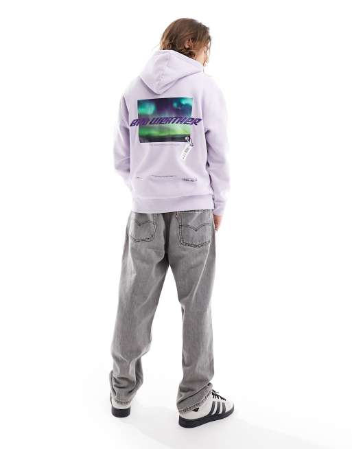 Bershka graphic back printed hoodie in purple , 3 of 4