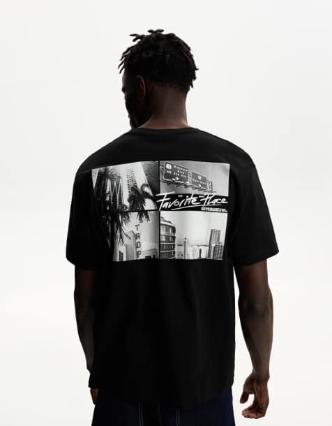 Bershka graphic back printed t-shirt in black - view 1