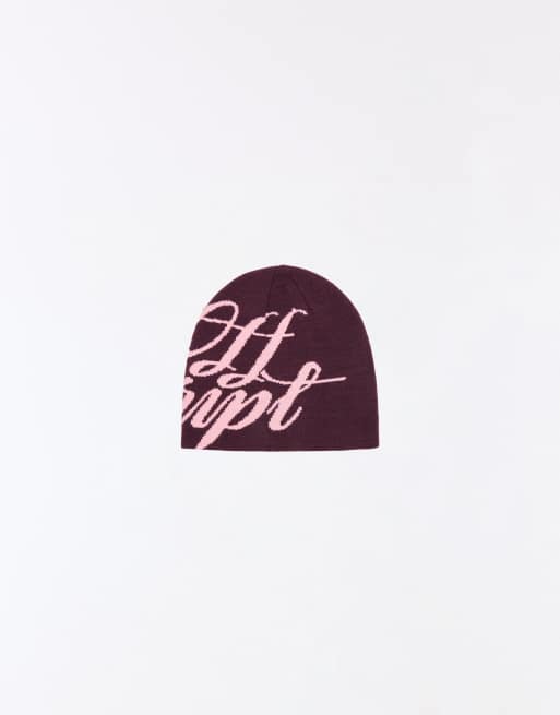 Bershka graphic beanie in bordeauxrood, 3 van 4