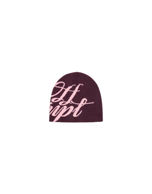 Bershka graphic beanie in bordeauxrood, 4 van 4