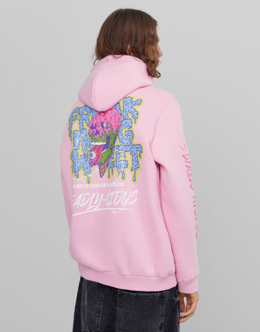 Bershka graphic hoodie with chest back print in pink