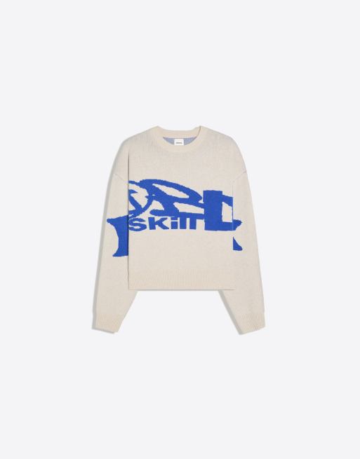 Bershka Graphic jacquard jumper in sand, 5 of 6