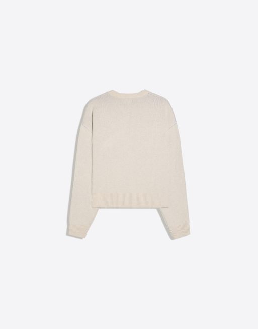 Bershka Graphic jacquard jumper in sand, 6 of 6