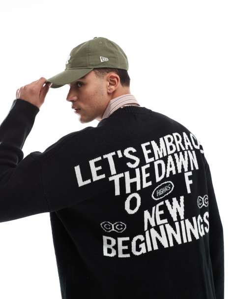 Bershka graphic knitted jumper in black - view 1