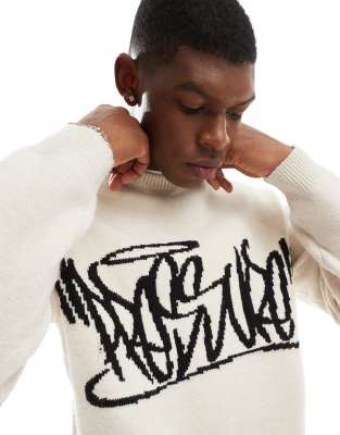 graphic knitted sweater in white