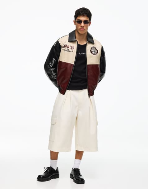 Bershka Graphic leather effect jacket in black - view 1