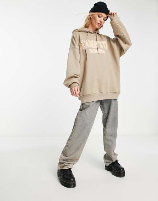 Bershka graphic logo oversized hoodie in camel