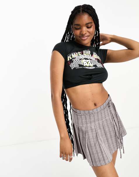 Bershka graphic twist front t-shirt in dark grey