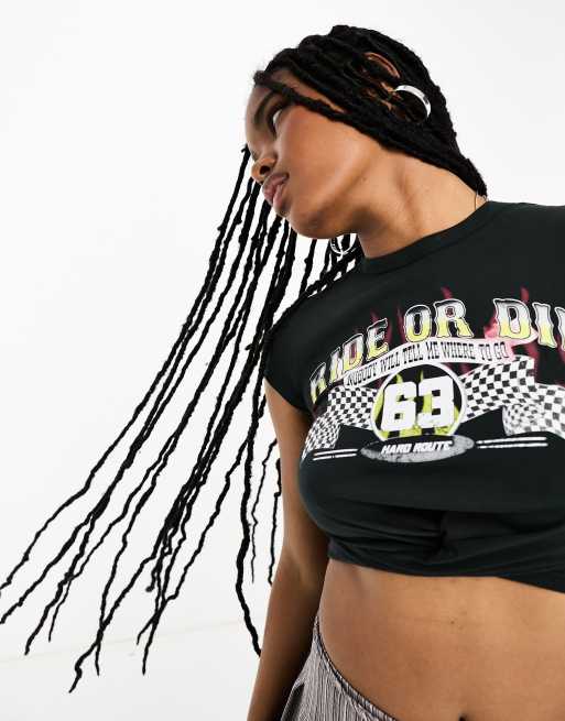 Bershka graphic twist front t-shirt in dark grey, 2 of 4