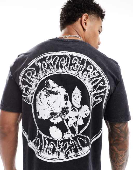 Bershka – Grateful Dead – Mörkgrå t-shirt med tryck 