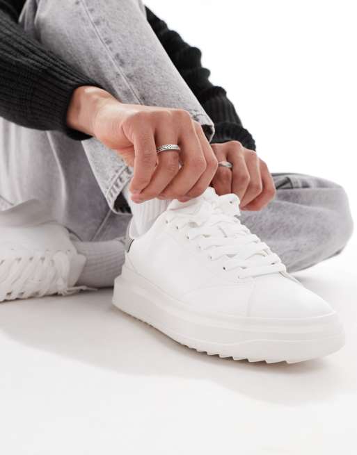 Bershka grey back tab sneakers in white 
