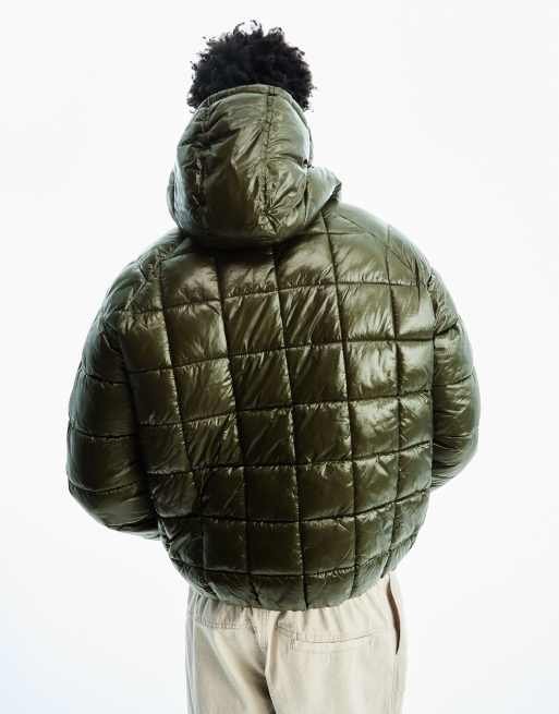 Bershka Grid quilted jacket in khaki, 2 of 5
