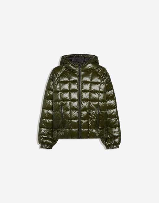 Bershka Grid quilted jacket in khaki, 5 of 5