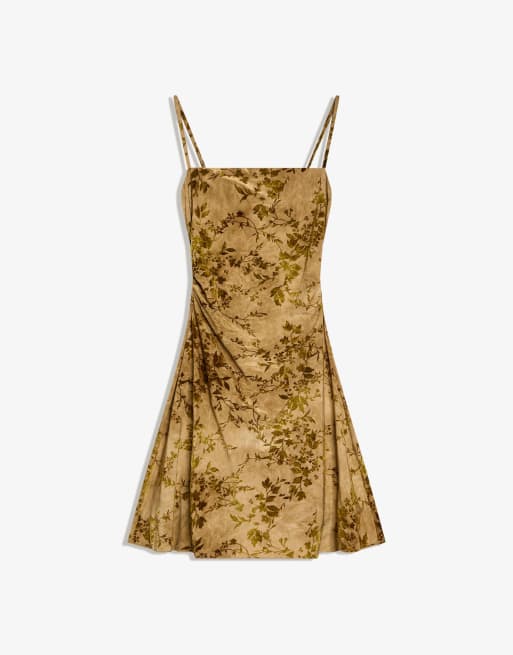 Bershka - Grøn minikjole i tyl med print med veloureffekt, 4 af 4