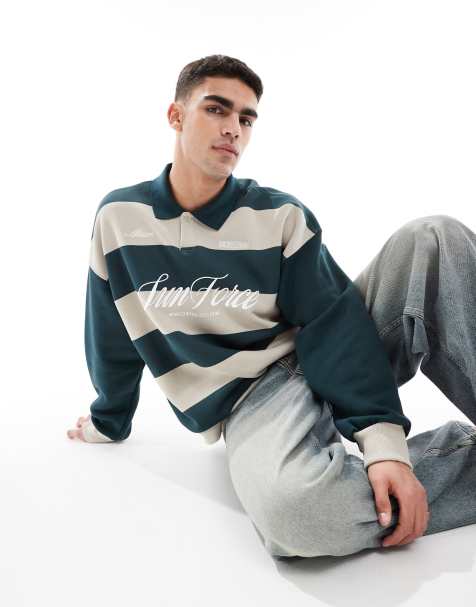 Bershka - Grøn rugby-sweatshirt med striber - view 1