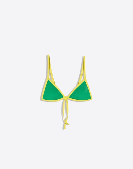 Bershka - Grøn trekantsbikinitop med kontrasterende detaljer, 4 af 4
