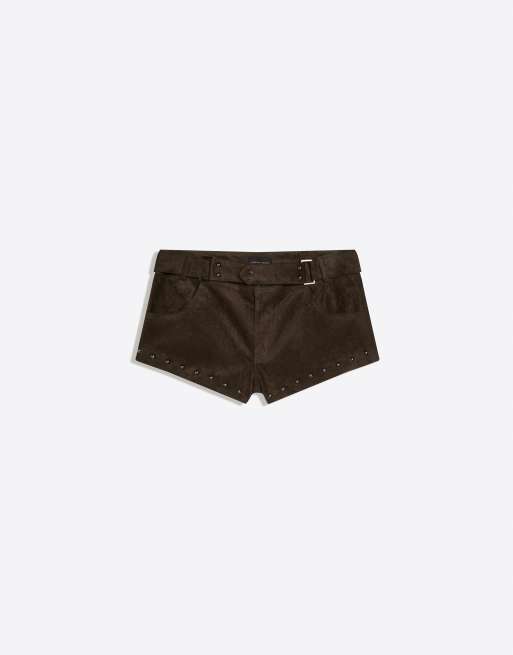 Bershka - Grønne shorts i imiteret ruskind med nitter, 3 af 4