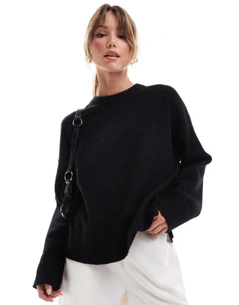 Bershka – Grobstrick-Pullover in Schwarz mit Rundhalsausschnitt - view 1