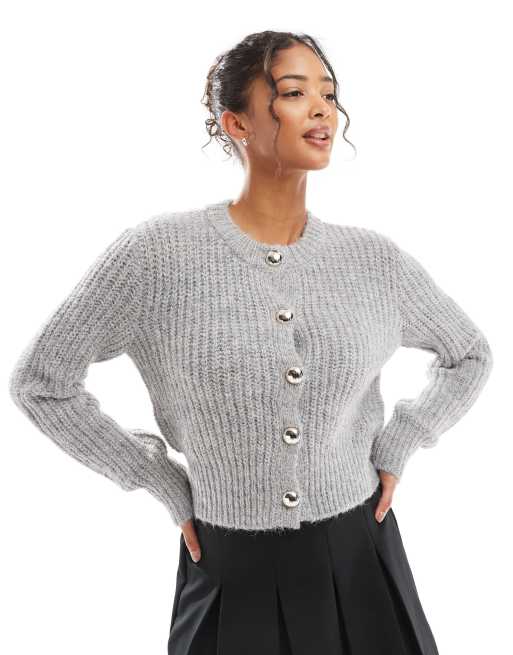 Bershka - Grofgebreid vest in grijs