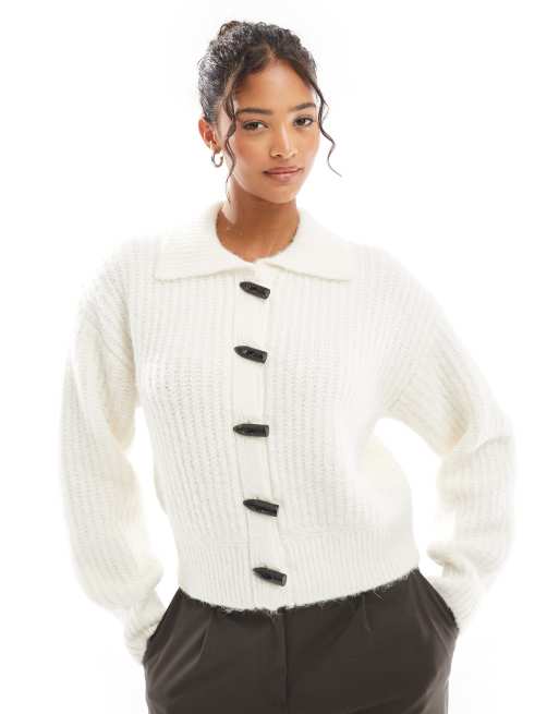 Bershka - Grofgebreid vest in wit