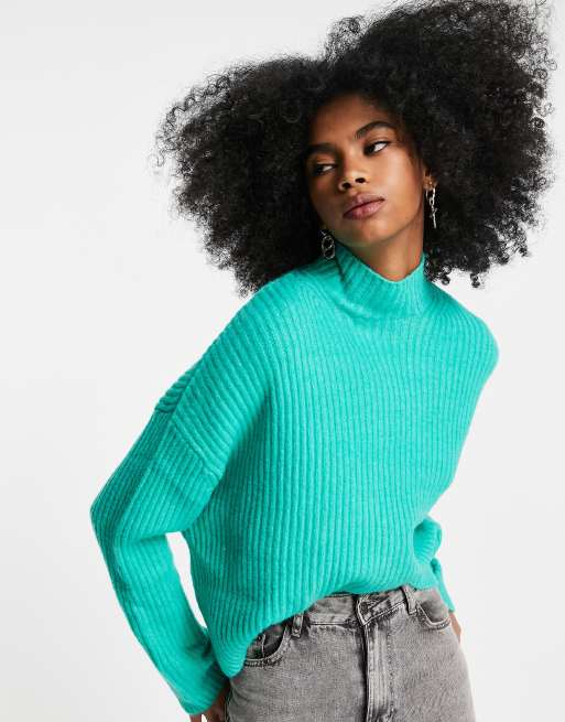 Bershka - Grofgebreide coltrui in felgroen