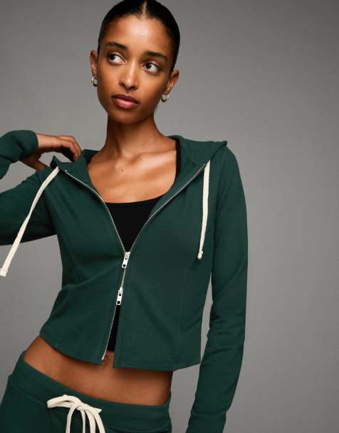 Bershka – Grön huvtröja med dragkedja - view 1
