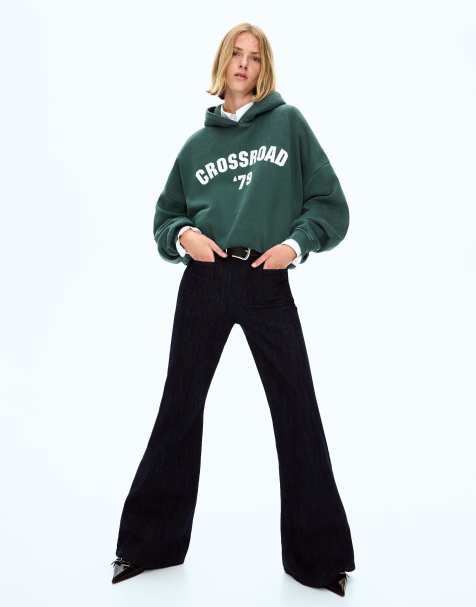 Bershka – Grön huvtröja med tryck - view 1