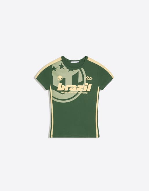 Bershka – Grön, sportig t-shirt med korta ärmar och tryck, 5 av 5