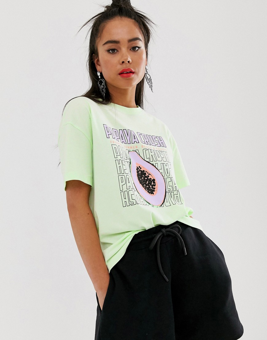 Bershka – Grön t-shirt med tryck-Grå
