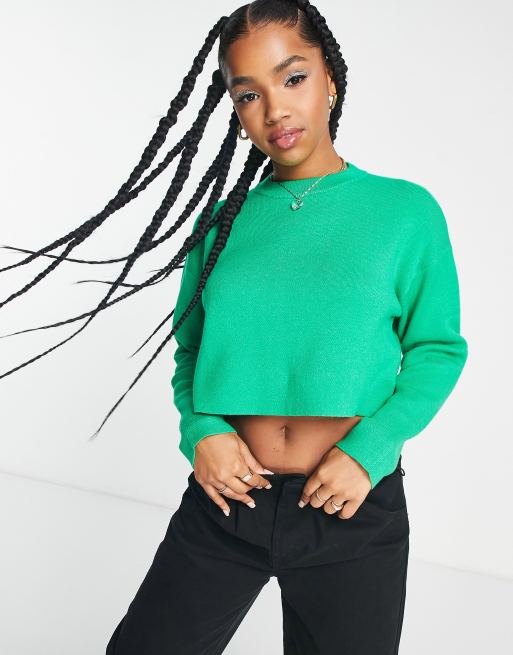 Bershka – Grön tröja i oversize med rund halsringning