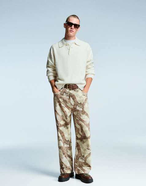 Bershka – Gröna, baggy jeans med mönster - view 1