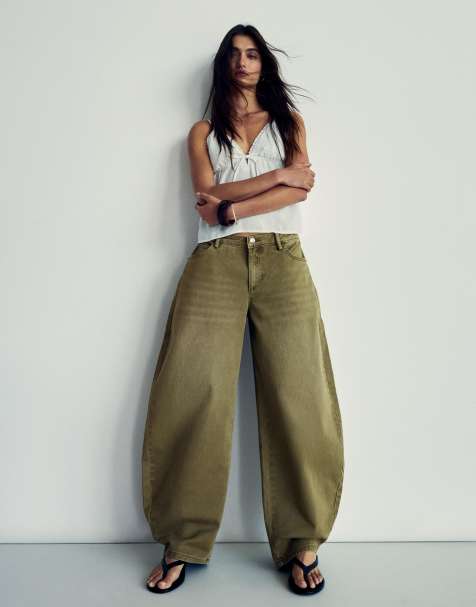 Bershka – Gröna byxor med barrelben - view 1