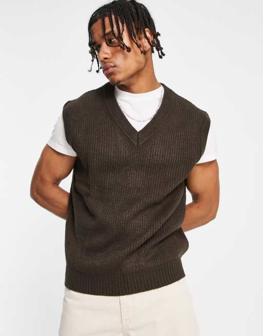 Bershka – Gruby dzianinowy podkoszulek w czekoladowobrązowym kolorze