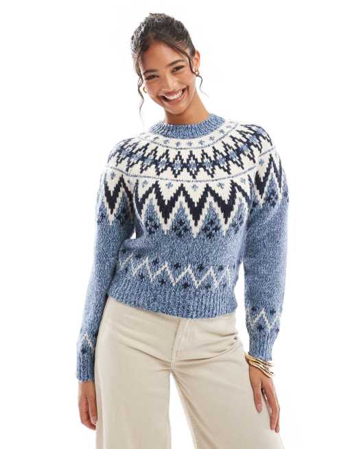 Bershka – Gruby granatowy sweter ze świątecznym wzorem