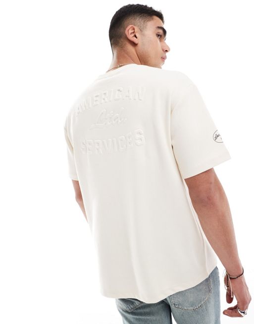 Bershka – Gruby T-shirt w kolorze ecru z nadrukiem